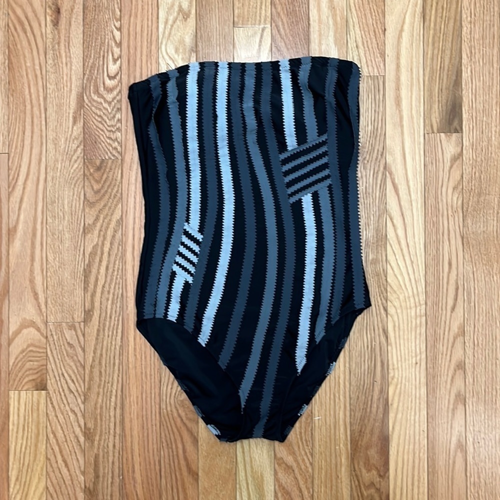 Gottex Rick Rack Black Gray‎ Strapless One Piece Bathing Suit